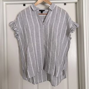 Striped V-Neck Linen Blouse